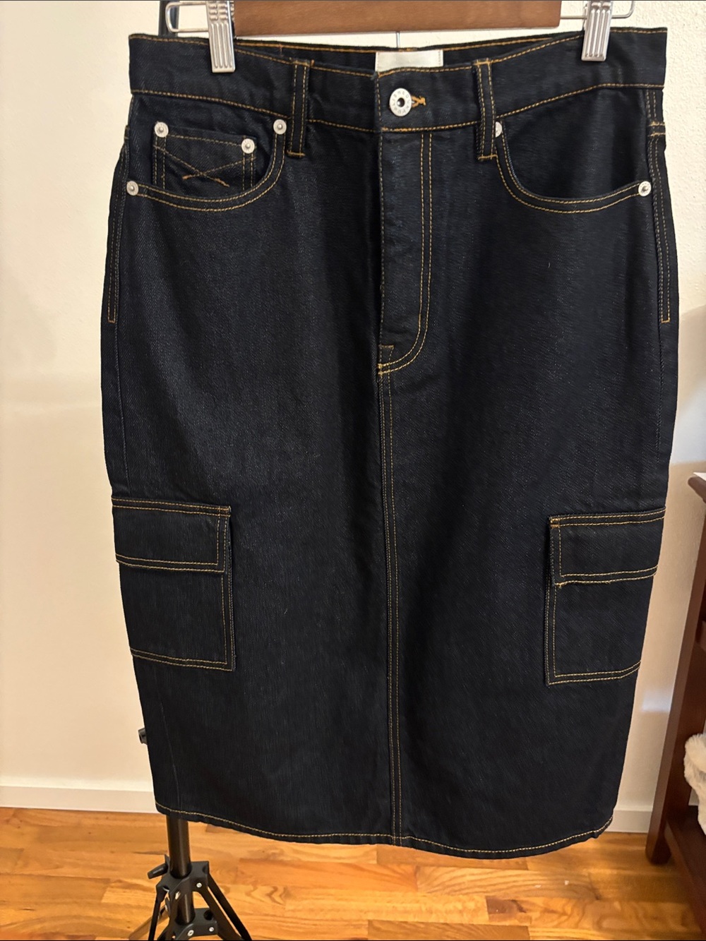 Women’s Dark Indigo Denim Cargo Midi Skirt